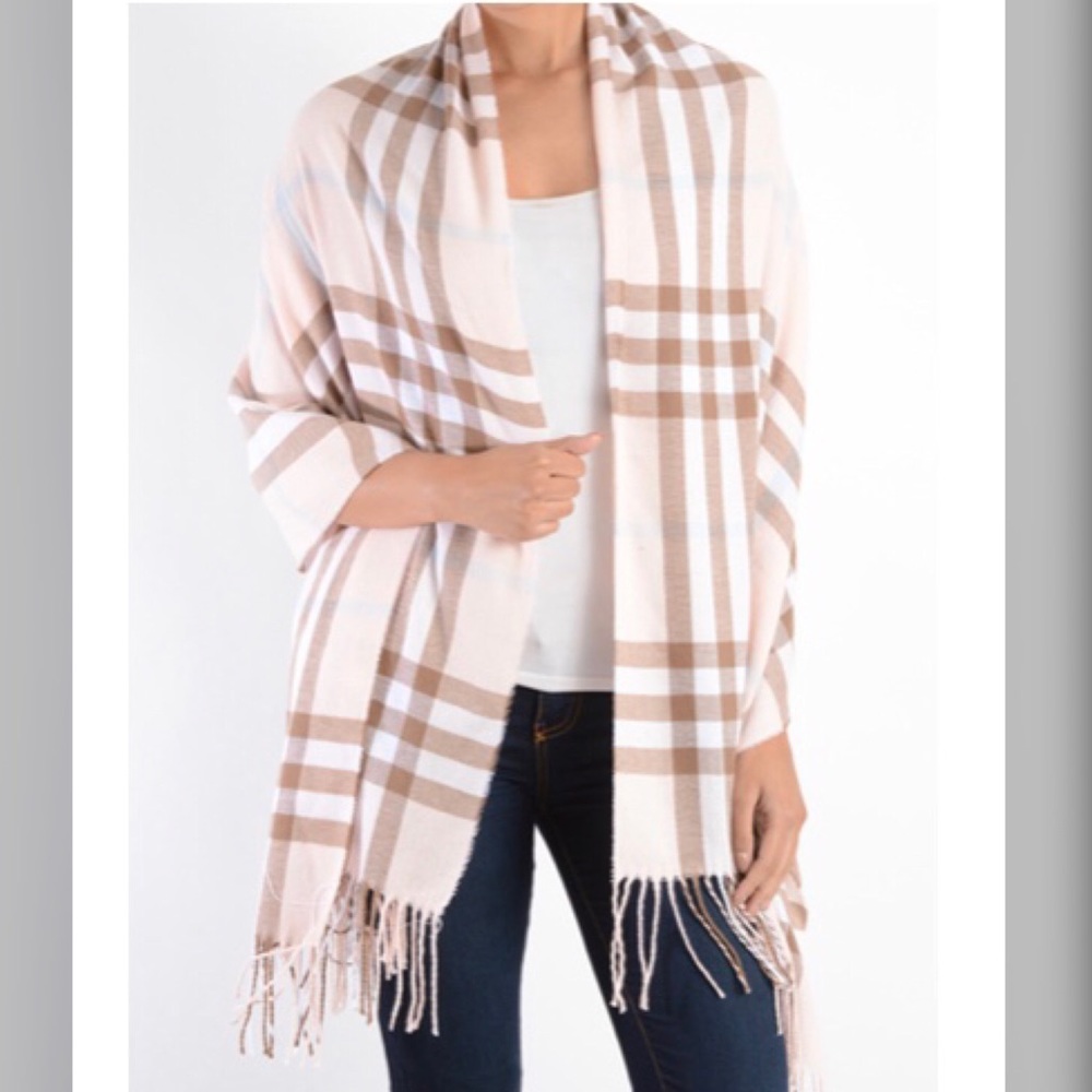 Pink & Tan Plaid Blanket Scarf